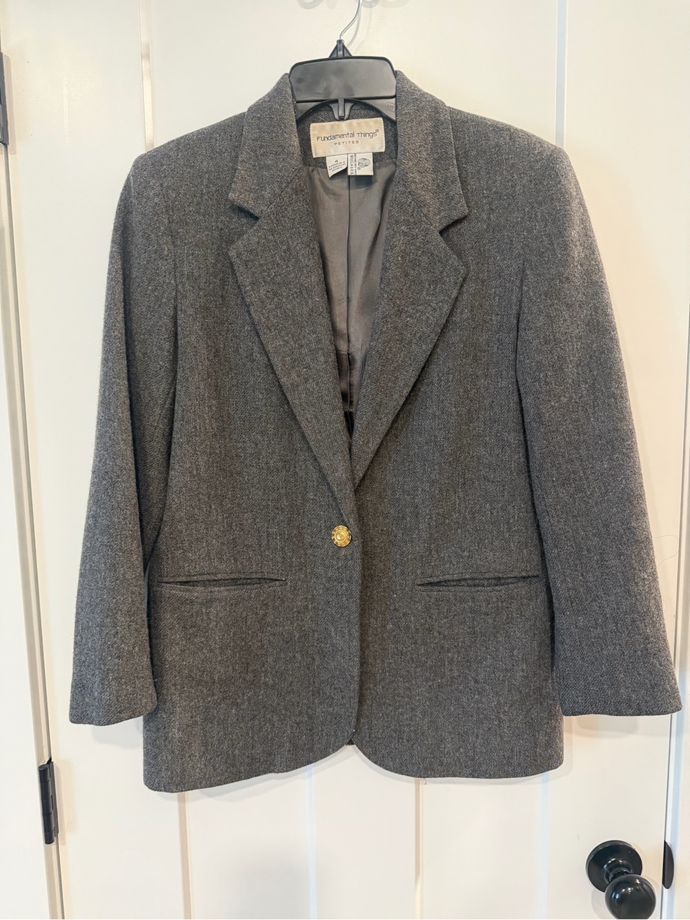 Vintage Fundamental Things Petites 100% Wool Gray Blazer Jacket Size 4